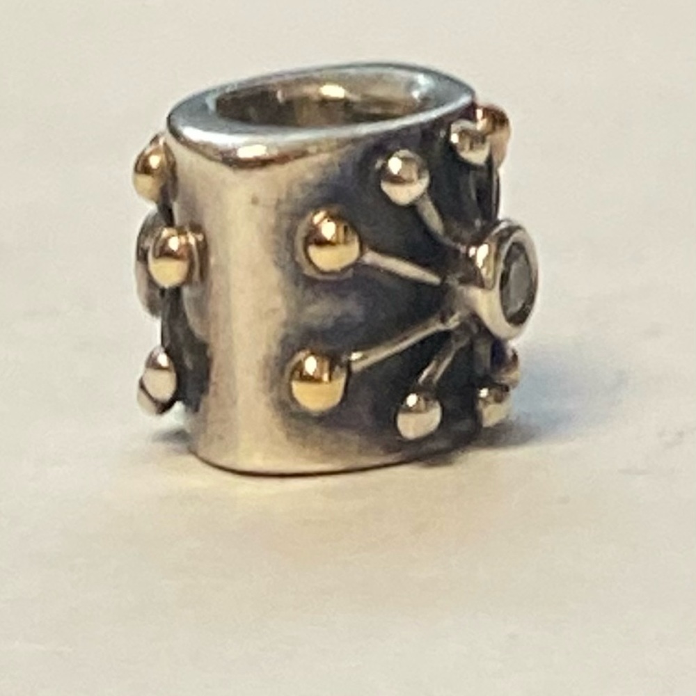 PANDORA DESERT STAR CHARM TWO TONE BEAD: SILVER WITH 14K GOLD #790188CZ - Picture 5 of 10